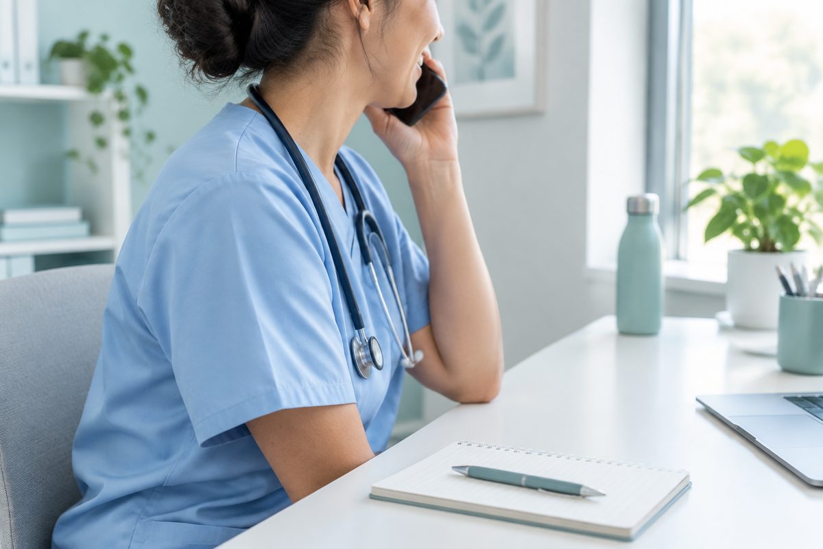 A clinician on a phone consultation explaining STD test results